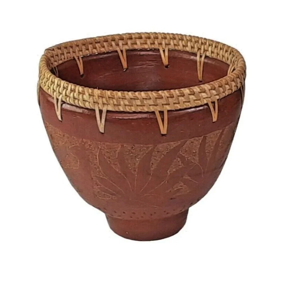 Earthenware Carved Bowl Animal Trees Brown‎ Reddish Decorative Wicker Acc…
